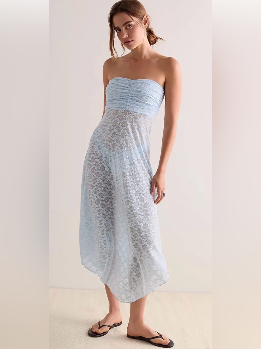 Free People Only Hearts NYC Pale Blue Strapless Lace Maxi Dress